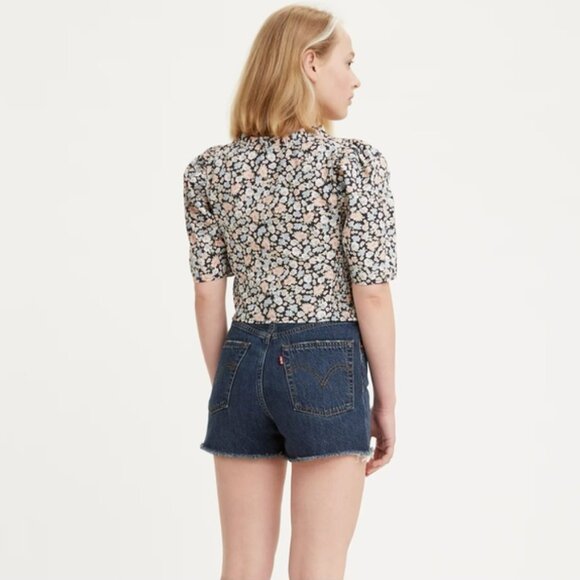 Levi's Cropped Floral Top w/ Puffed Sleeves M - Picture 2 of 6